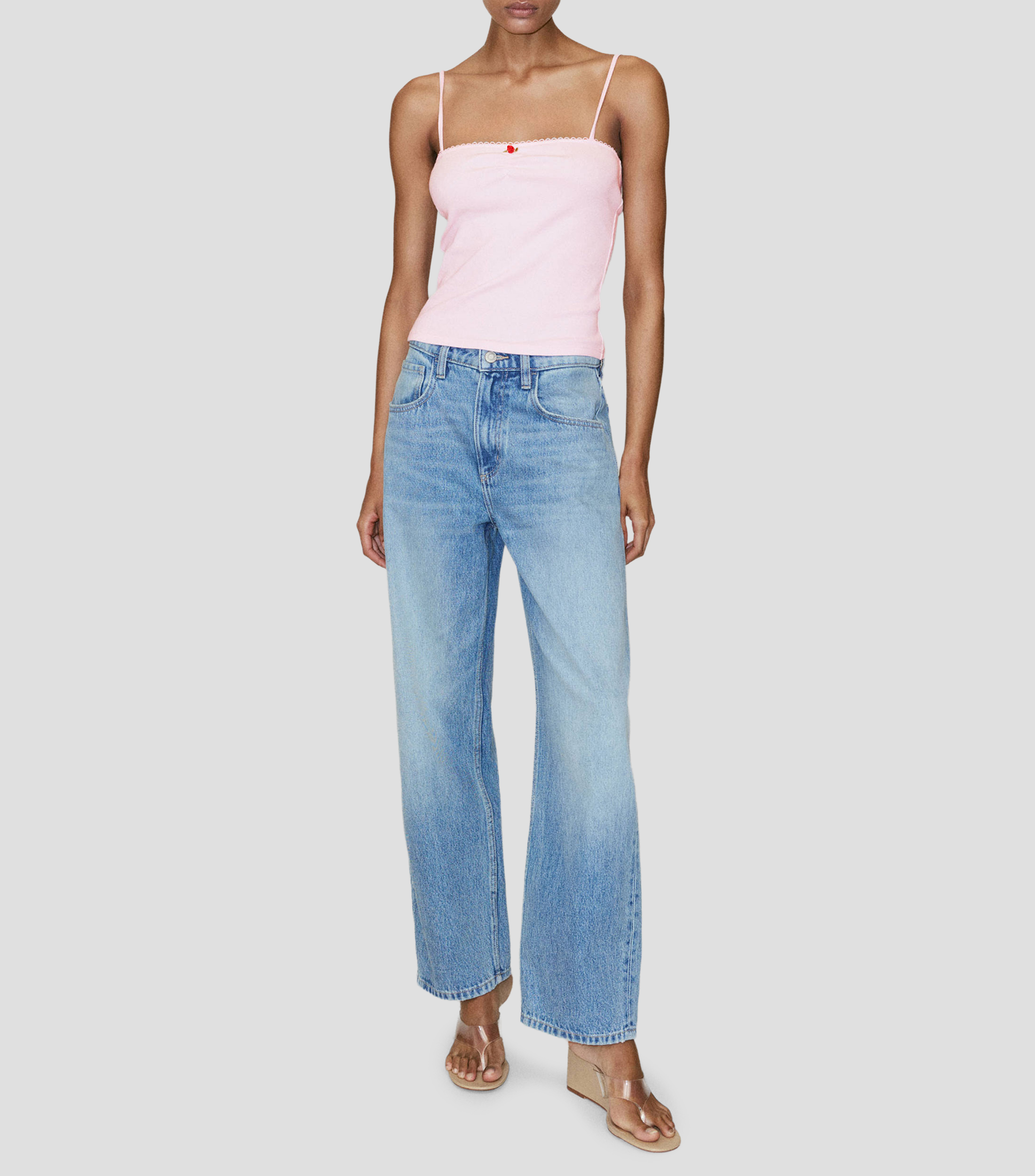 Top cuello cuadrado sin mangas liso Mujer